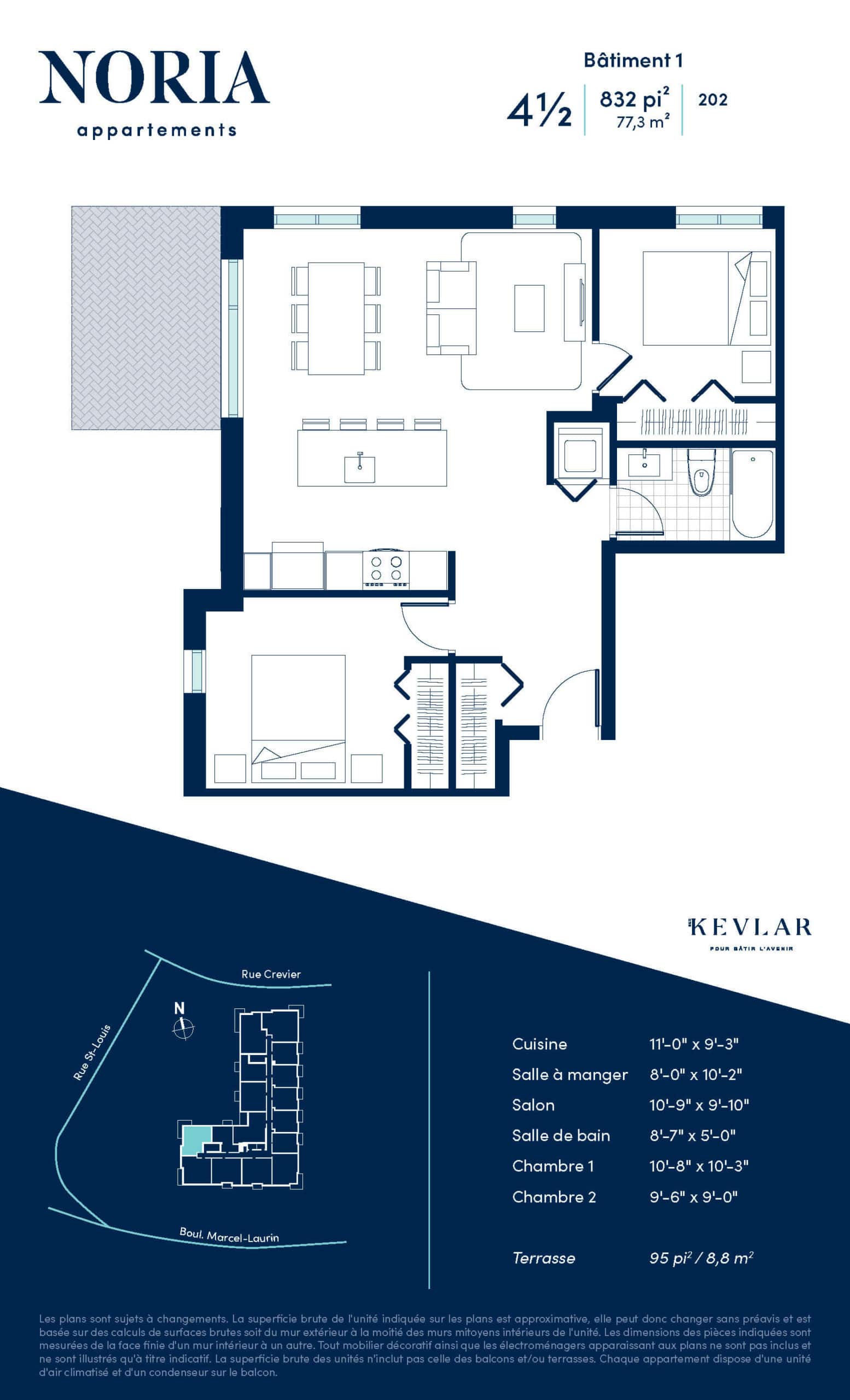 Bâtiment Noria, vous propose de location un appartement de type 4 et demi à Saint-Laurent - Montréal.