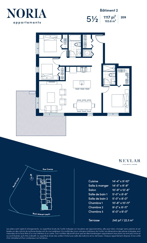 Location un appartement de 3 chambres à Saint-Laurent - Montréal.